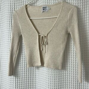 Princess Polly Ribbed Knit Tie Front Cudal Cardigan in Beige Small Medium